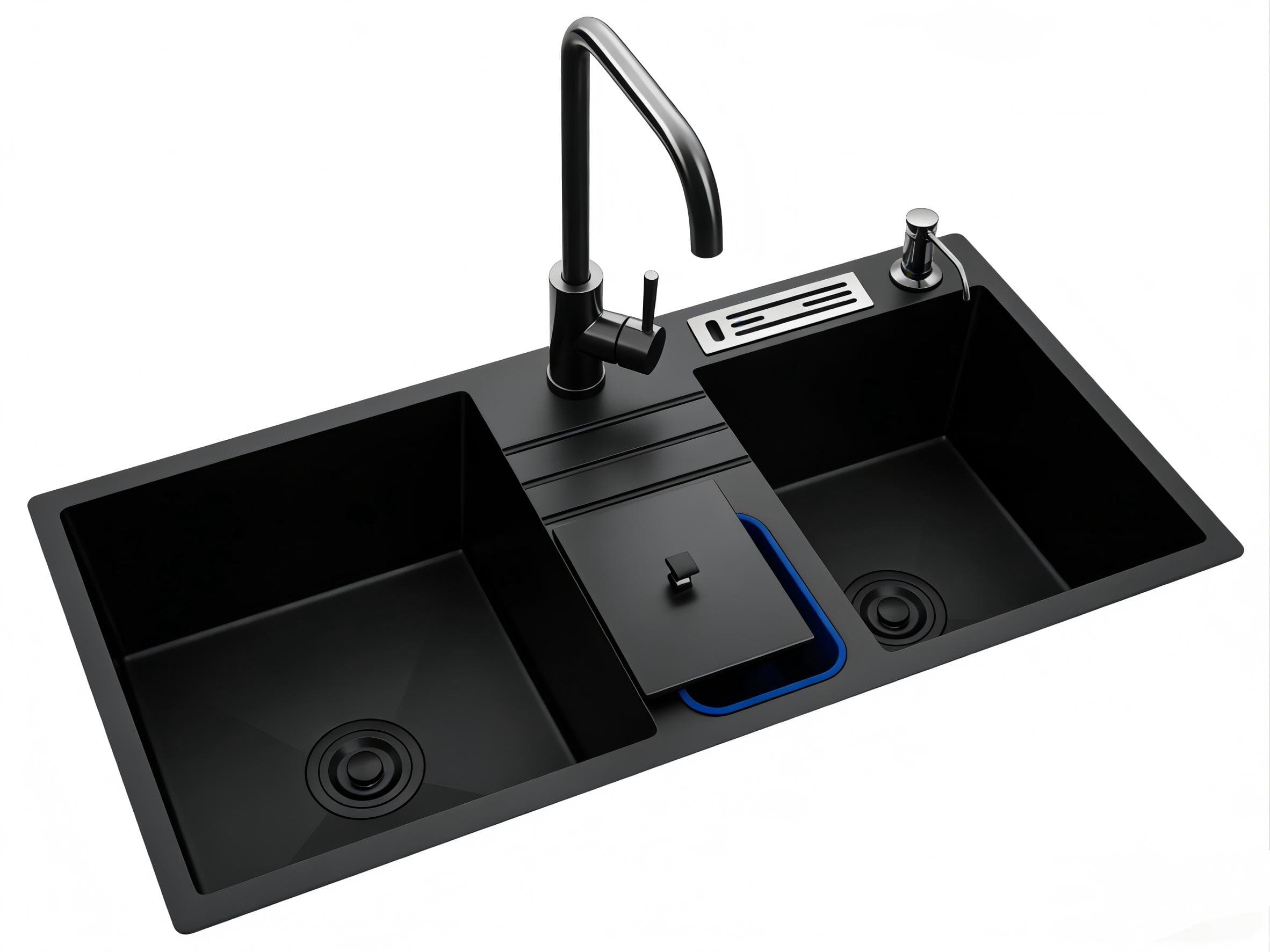 Center Bin Stainless Kitchen Sink Black